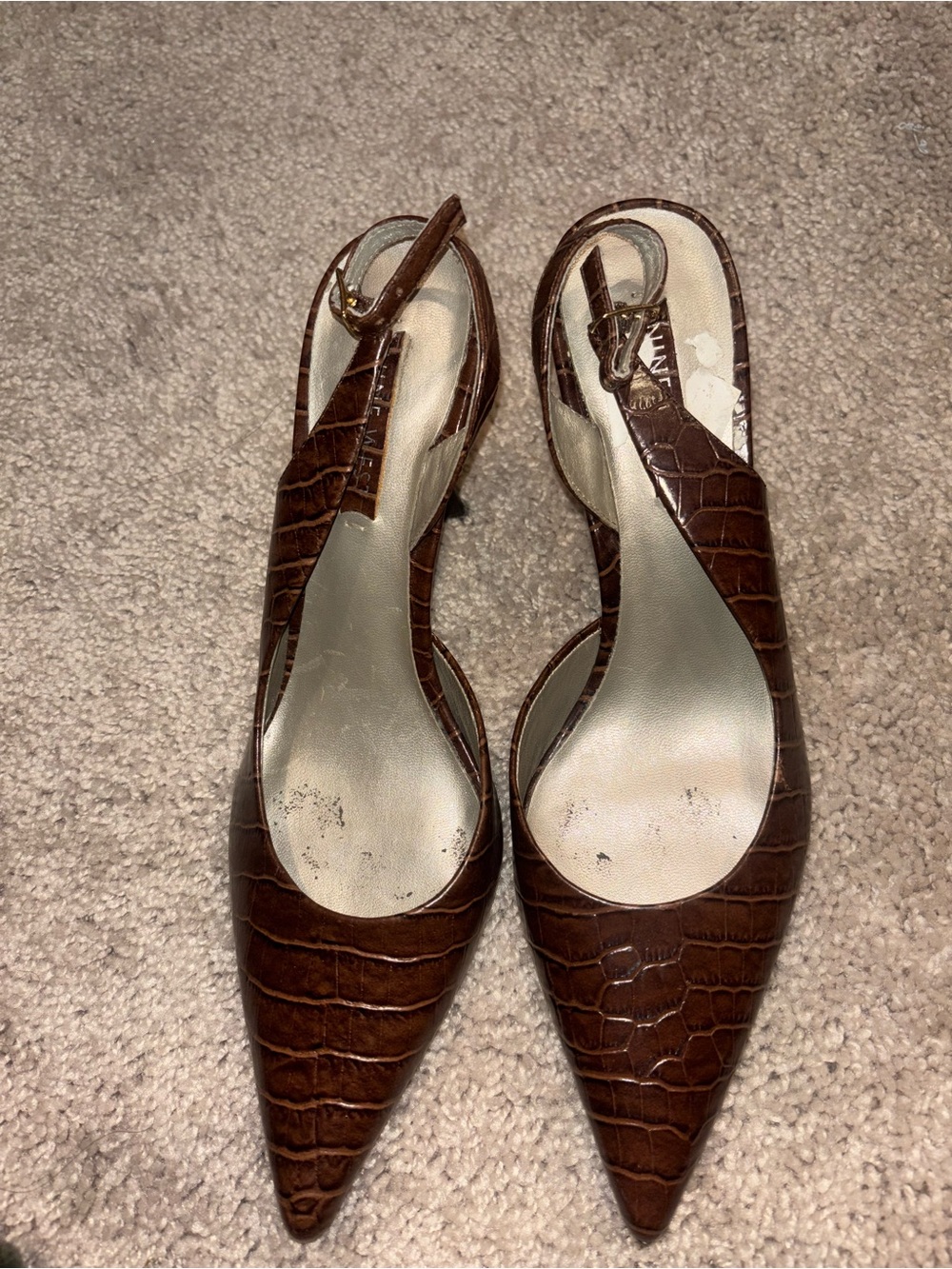 Nine West Brown Croc-Embossed Pointed Slingback Heels - Picture 2 of 3